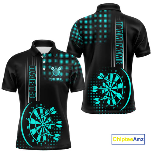 Personalized Black and Turquoise Darts Polo, Quarter Zip Shirt For Men Custom Dart Outfit Team Jersey NQS10595