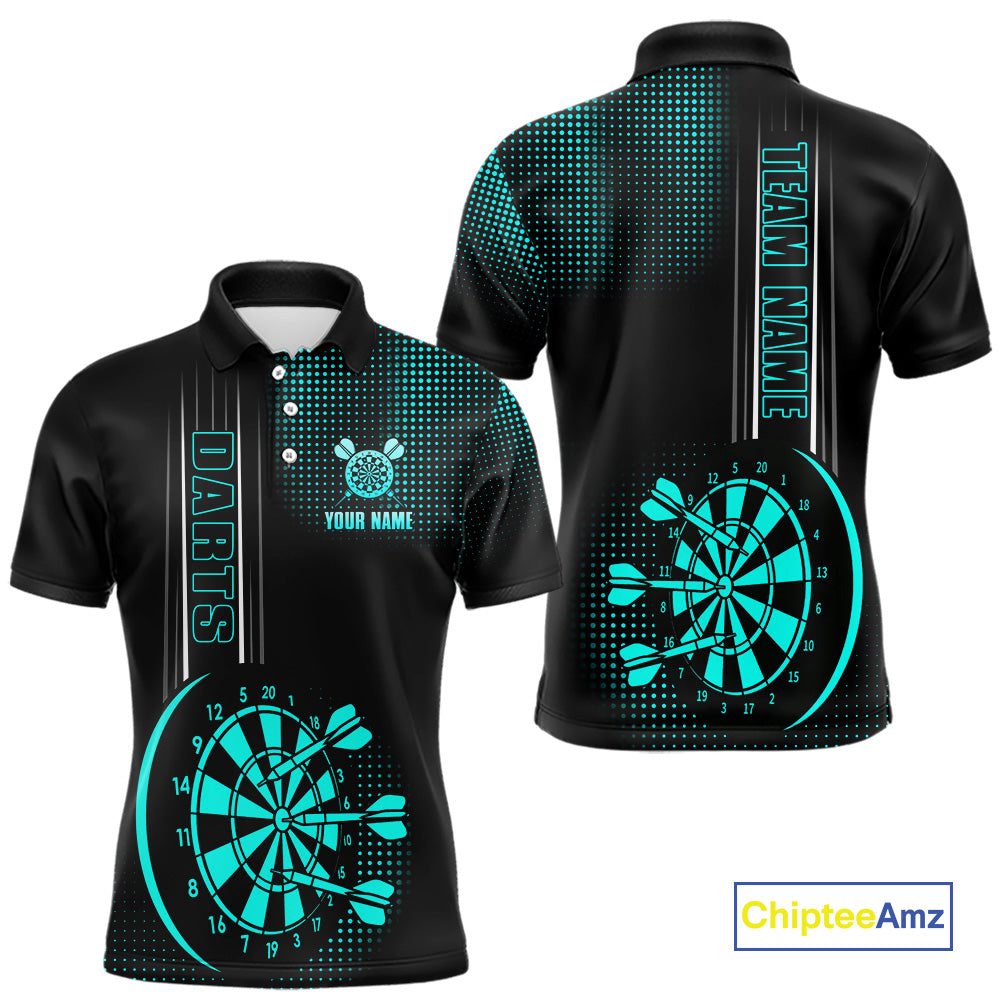 Personalized Black and Turquoise Darts Polo, Quarter Zip Shirt For Men Custom Dart Outfit Team Jersey NQS10595
