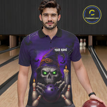 Load image into Gallery viewer, Custom Purple Skull Halloween Bowling Polo, Quarter Zip Shirts For Men, Skull Team Bowling Jersey NQS10803