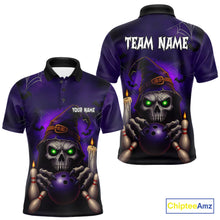 Load image into Gallery viewer, Custom Purple Skull Halloween Bowling Polo, Quarter Zip Shirts For Men, Skull Team Bowling Jersey NQS10803
