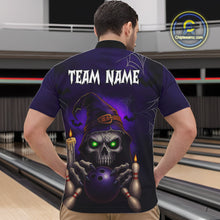 Load image into Gallery viewer, Custom Purple Skull Halloween Bowling Polo, Quarter Zip Shirts For Men, Skull Team Bowling Jersey NQS10803