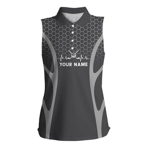 Black Camo Golf heartbeat Womens Sleeveless Polo Shirts Custom Ladies Golf Tops, unique golf gifts NQS9116