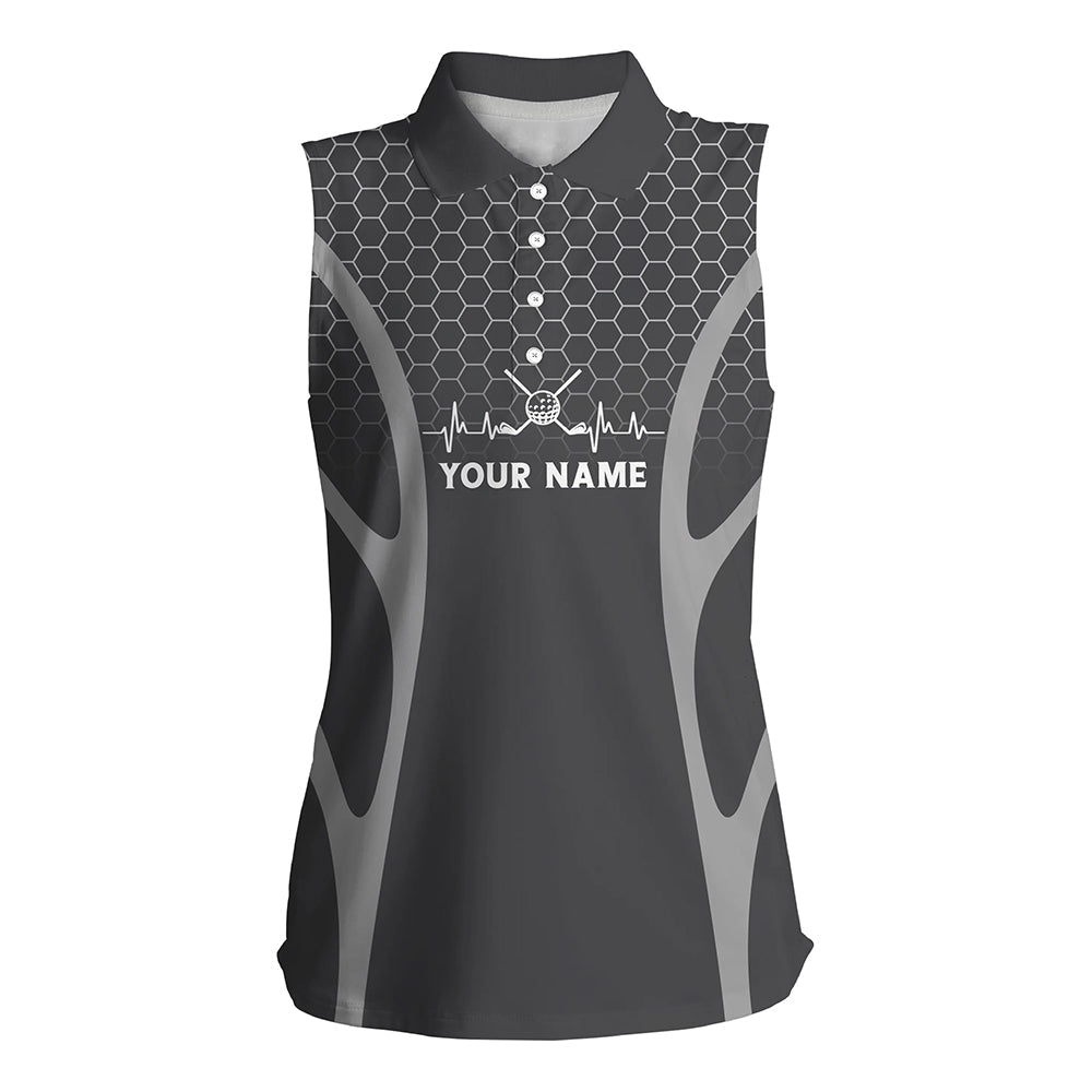 Black Camo Golf heartbeat Womens Sleeveless Polo Shirts Custom Ladies Golf Tops, unique golf gifts NQS9116