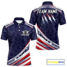 Load image into Gallery viewer, American Flag Camo Bowling Shirts For Men Custom patriotic Bowling Team Polo, 1/4 zip Jerseys | Navy NQS11180