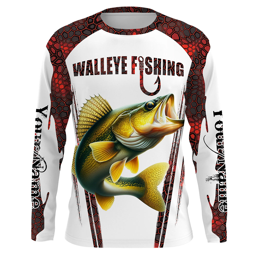 Walleye fishing red camo Custom Funny Fishing Shirts UV Protection Gift For Fisherman NQS5128