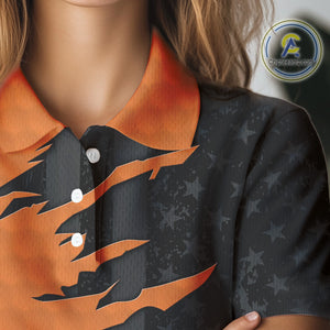 Personalized Women golf polo shirt custom orange golf ball black American flag ladies golf apparel NQS10070