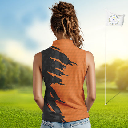 Womens sleeveless golf polos shirts orange golf ball skin black American flag ladies golf apparel NQS10070