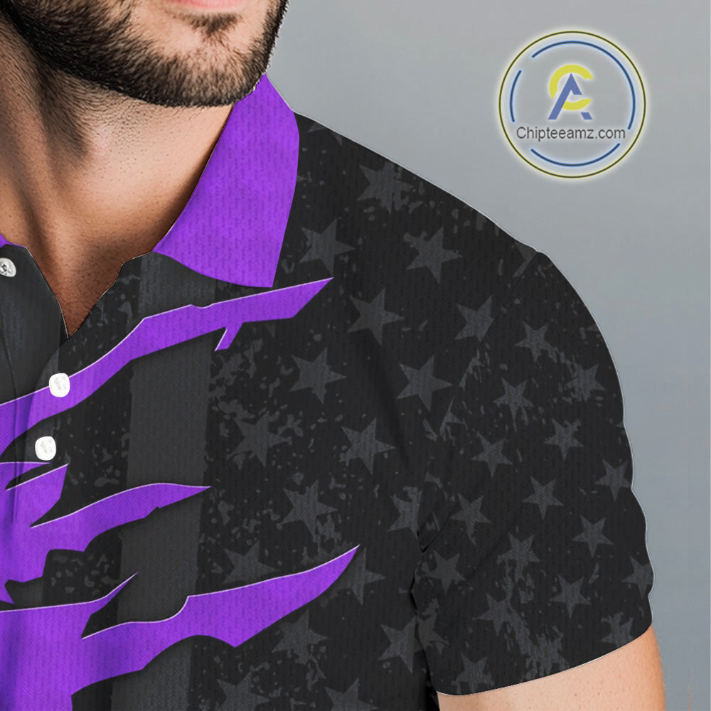 Personalized Mens golf polo shirts custom purple golf ball skin black American flag mens golf apparel NQS10071