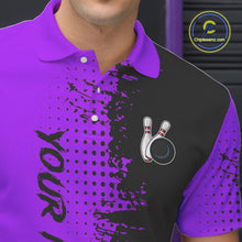 Load image into Gallery viewer, Black and Purple Bowling Polo, Quarter Zip shirts for Men Custom Bowling Team Jerseys NQS10221