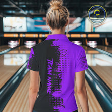 Load image into Gallery viewer, Black and Purple Bowling Polo, Quarter Zip shirts for Women Custom Bowling Team Jerseys NQS10221