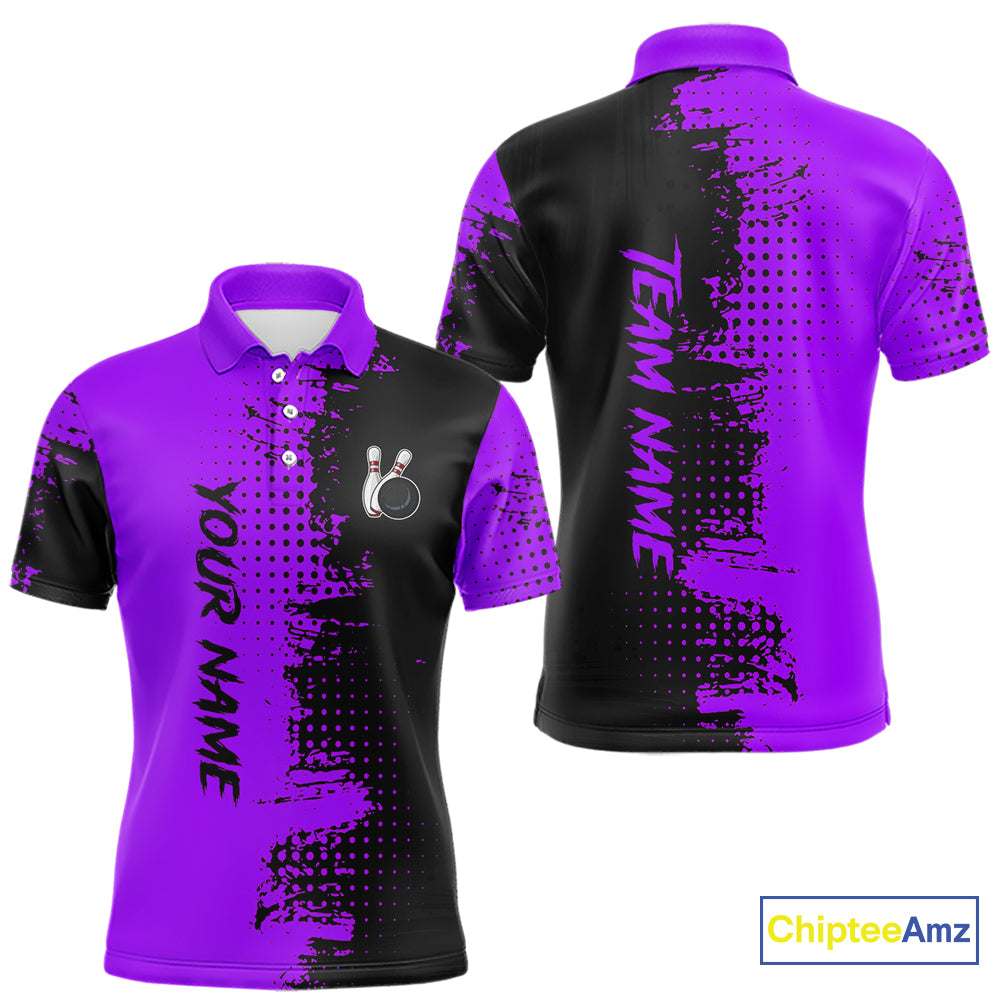 Black and Purple Bowling Polo, Quarter Zip shirts for Men Custom Bowling Team Jerseys NQS10221