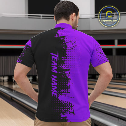 Black and Purple Bowling Polo, Quarter Zip shirts for Men Custom Bowling Team Jerseys NQS10221