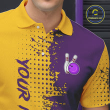 Load image into Gallery viewer, Yellow and Purple Bowling Polo, Quarter Zip shirts for Men Custom Bowling Team Jerseys NQS10222