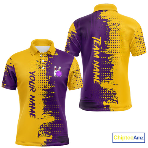 Yellow and Purple Bowling Polo, Quarter Zip shirts for Men Custom Bowling Team Jerseys NQS10222