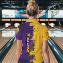 Load image into Gallery viewer, Yellow and Purple Bowling Polo, Quarter Zip shirts for Women Custom Bowling Team Jerseys NQS10222