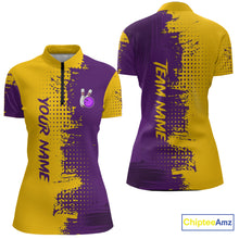 Load image into Gallery viewer, Yellow and Purple Bowling Polo, Quarter Zip shirts for Women Custom Bowling Team Jerseys NQS10222