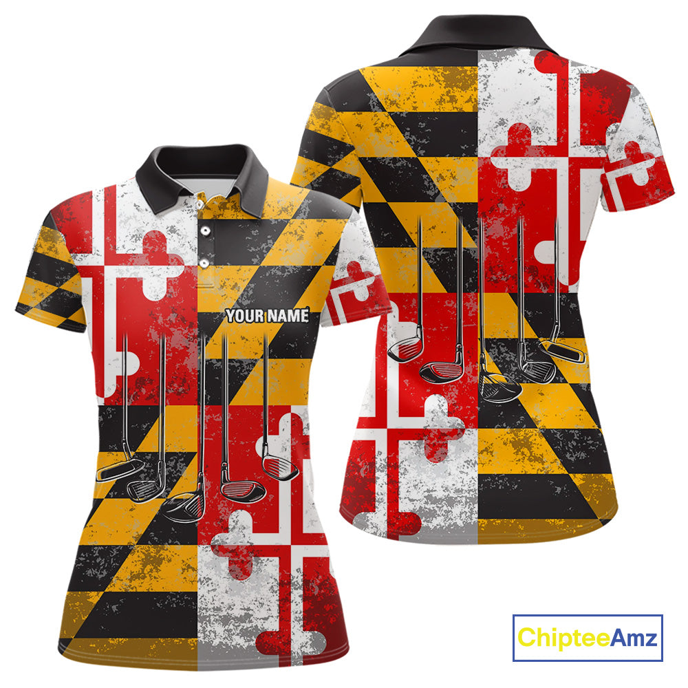 Maryland Flag Golf Clubs Women polo shirt Custom patriotic ladies golf top, personalized golf gifts NQS10382