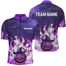 Load image into Gallery viewer, Purple Flame Halloween Pumpkin Bowling Polo, Quarter Zip Shirts For Men Custom Team Bowling Jerseys NQS8629