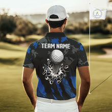Load image into Gallery viewer, Black and Blue Camo pattern Mens Golf Polo Shirts custom mens golf tops, cool golf gifts NQS9826