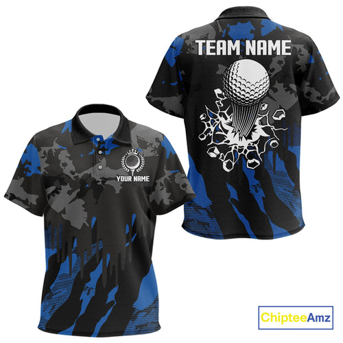 Black and Blue Camo pattern Kid Golf Polo Shirts custom Kid golf tops, cool golf gifts NQS9826