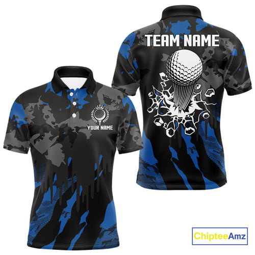 Black and Blue Camo pattern Mens Golf Polo Shirts custom mens golf tops, cool golf gifts NQS9826