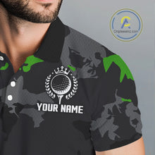 Load image into Gallery viewer, Black and Green Camo pattern Mens Golf Polo Shirts custom mens golf tops, cool golf gifts NQS9827