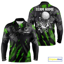 Load image into Gallery viewer, Black and Green Camo pattern Mens Golf Polo Shirts custom mens golf tops, cool golf gifts NQS9827