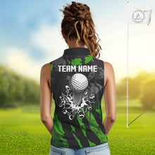 Load image into Gallery viewer, Black and Green Camo pattern Womens Sleeveless Polo Shirts custom ladies golf tops, cool golf gifts NQS9827