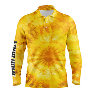 Mens golf polo shirts with yellow tie dye pattern custom pattern golf shirt for men, golf tops mens NQS5643