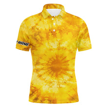 Load image into Gallery viewer, Mens golf polo shirts with yellow tie dye pattern custom pattern golf shirt for men, golf tops mens NQS5643