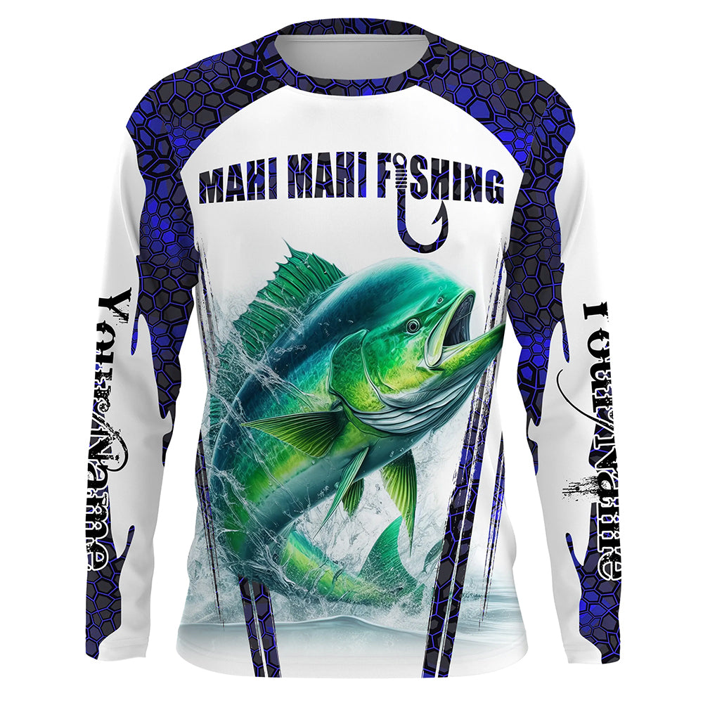 Mahi mahi fishing blue camo Custom Funny Fishing Shirts UV Protection Gift For Fisherman NQS5651