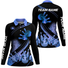 Load image into Gallery viewer, Black and Blue Womens Bowling shirts custom bowling apparel team bowling jerseys, bowling gifts NQS7755