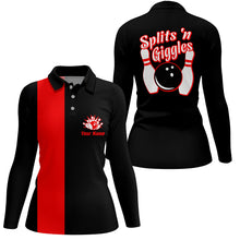 Load image into Gallery viewer, Splits'n Giggles Bowling polo Shirt For Women Personalized black red retro bowling Jersey NQS6073