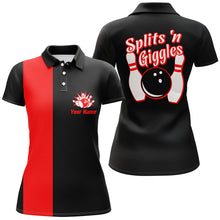 Load image into Gallery viewer, Splits'n Giggles Bowling polo Shirt For Women Personalized black red retro bowling Jersey NQS6073