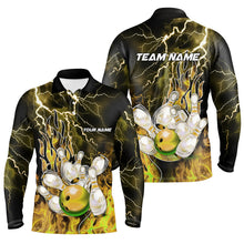 Load image into Gallery viewer, Men Bowling Polo, 1/4 Zip Shirt Custom yellow lightning thunder Bowling Team Jersey, gift for Bowlers NQS8176