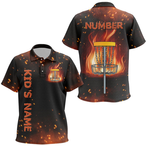Flame Disc golf basket Polo shirt for Kid custom name and number team Disc golf jerseys NQS8874