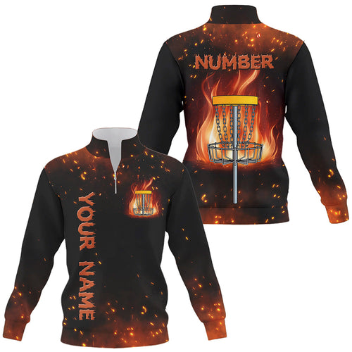 Flame Disc golf basket Quarter zip sweatshirt custom name and number team Disc golf sweater jerseys NQS8874