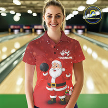 Load image into Gallery viewer, Funny Santa Bowling Red Christmas snowflake pattern Women&#39;s Bowling shirt Custom Xmas Bowling Outfits NQS10992