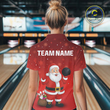 Load image into Gallery viewer, Funny Santa Bowling Red Christmas snowflake pattern Women&#39;s Bowling shirt Custom Xmas Bowling Outfits NQS10992