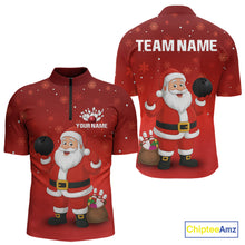 Load image into Gallery viewer, Funny Santa Bowling Red Christmas snowflake pattern Men&#39;s Bowling shirts Custom Xmas Bowling Outfits NQS10992