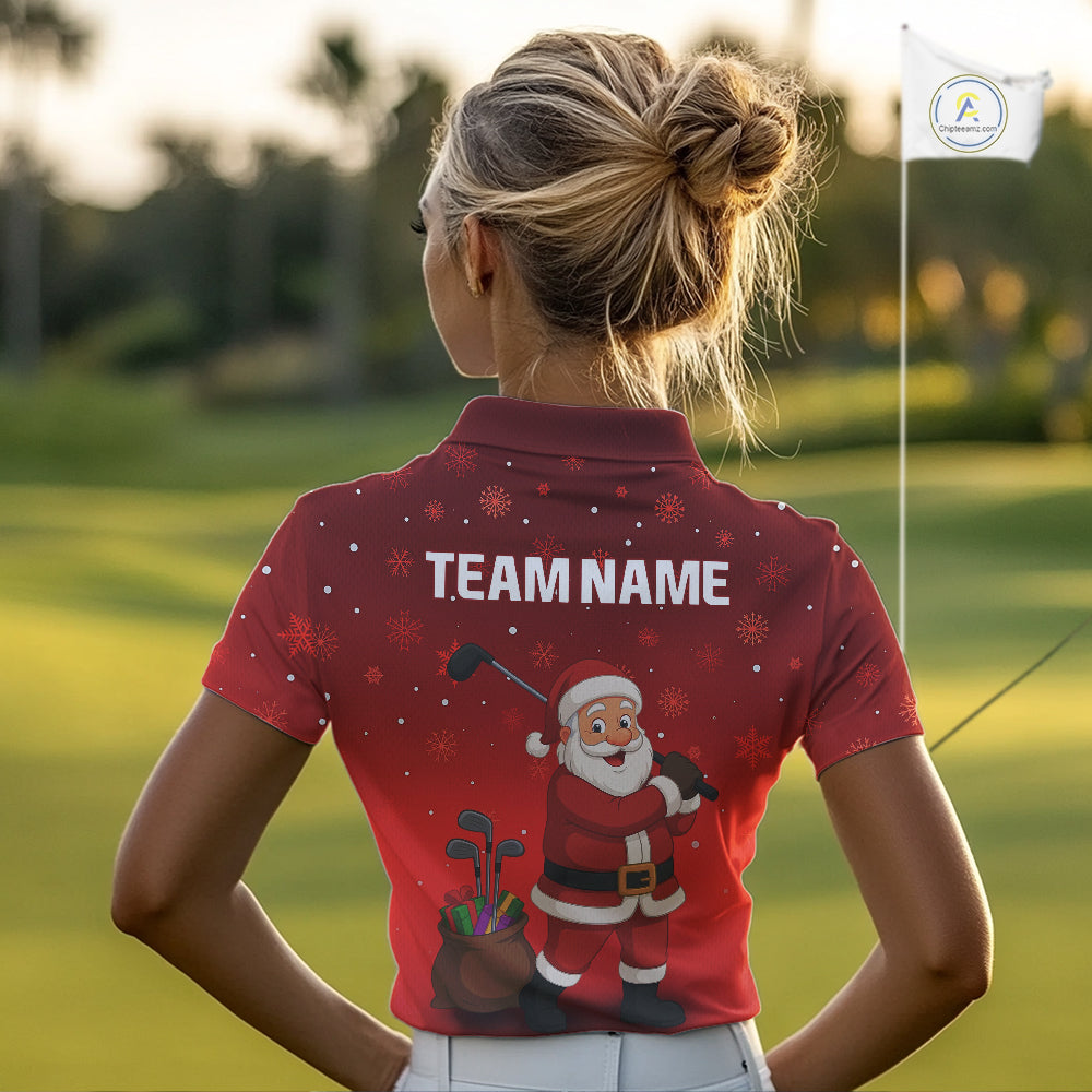 Funny Santa Golf Red Christmas snowflake pattern Women's Golf Polo shirts Custom Xmas Golf Outfits NQS10993