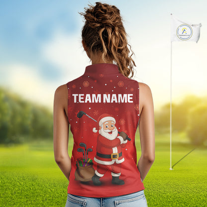 Funny Santa Golf Red Christmas snowflake pattern Sleeveless Golf Polo shirts Custom Xmas Golf Outfits NQS10993