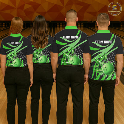 Green flame short-sleeve, long-sleeve bowling shirts for women Custom Team bowling outfit women NQS11394
