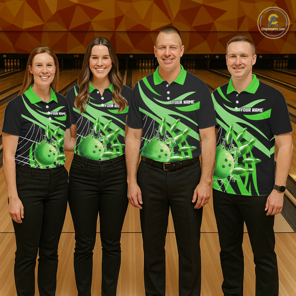 Green flame short-sleeve, long-sleeve bowling shirts for women Custom Team bowling outfit women NQS11394
