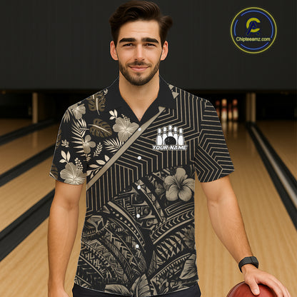 Black tribal pattern Bowling Hawaiian Shirts Custom Team Bowling Jerseys NQS11389
