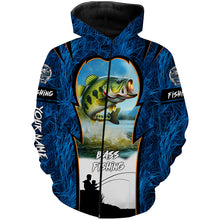 Load image into Gallery viewer, Bass Fishing Blue Camo Custome 3D All Over Printed Shirts, Personalized Fishing gift For Adult, Kid NQS597