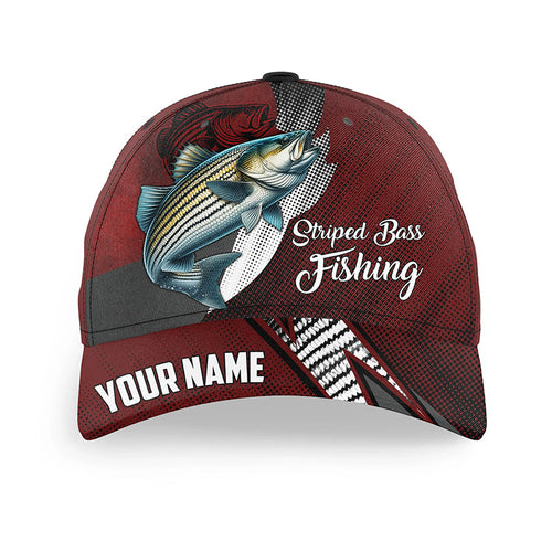 Striped Bass fishing camo hats for men, women custom baseball best Striper fishing hat | Red NQS7763