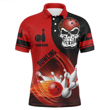 Load image into Gallery viewer, Red and black Bowling ball and pins Mens bowling polo shirts custom skull Bowling Team Jerseys NQS6082