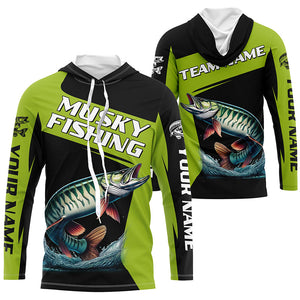 Green Musky fishing Custom Long Sleeve Tournament Fishing Shirts, Performance Muskie Fishing Jerseys NQS8188