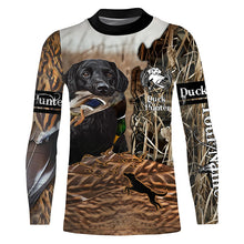 Load image into Gallery viewer, Labrador Retriever Mallard Duck hunting dog waterfowl camo custom name all over printed hunting shirts NQSD50